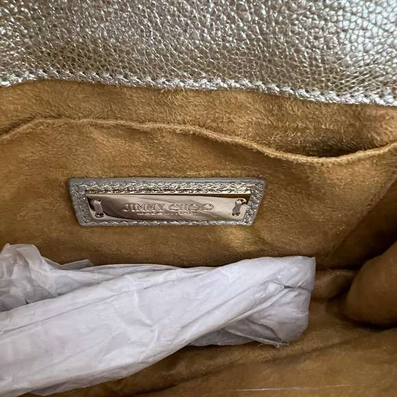 Jimmy Choo Rebel Mini Glitter Silver Leather Cross Body Bag Gold Snap $1,005 - Picture 9 of 11
